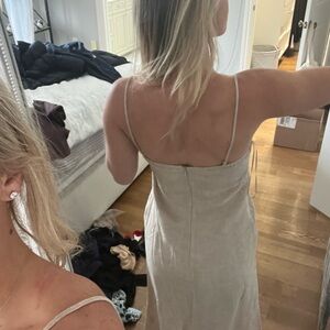 Crescent Cream Midi Dress with Spaghetti Straps